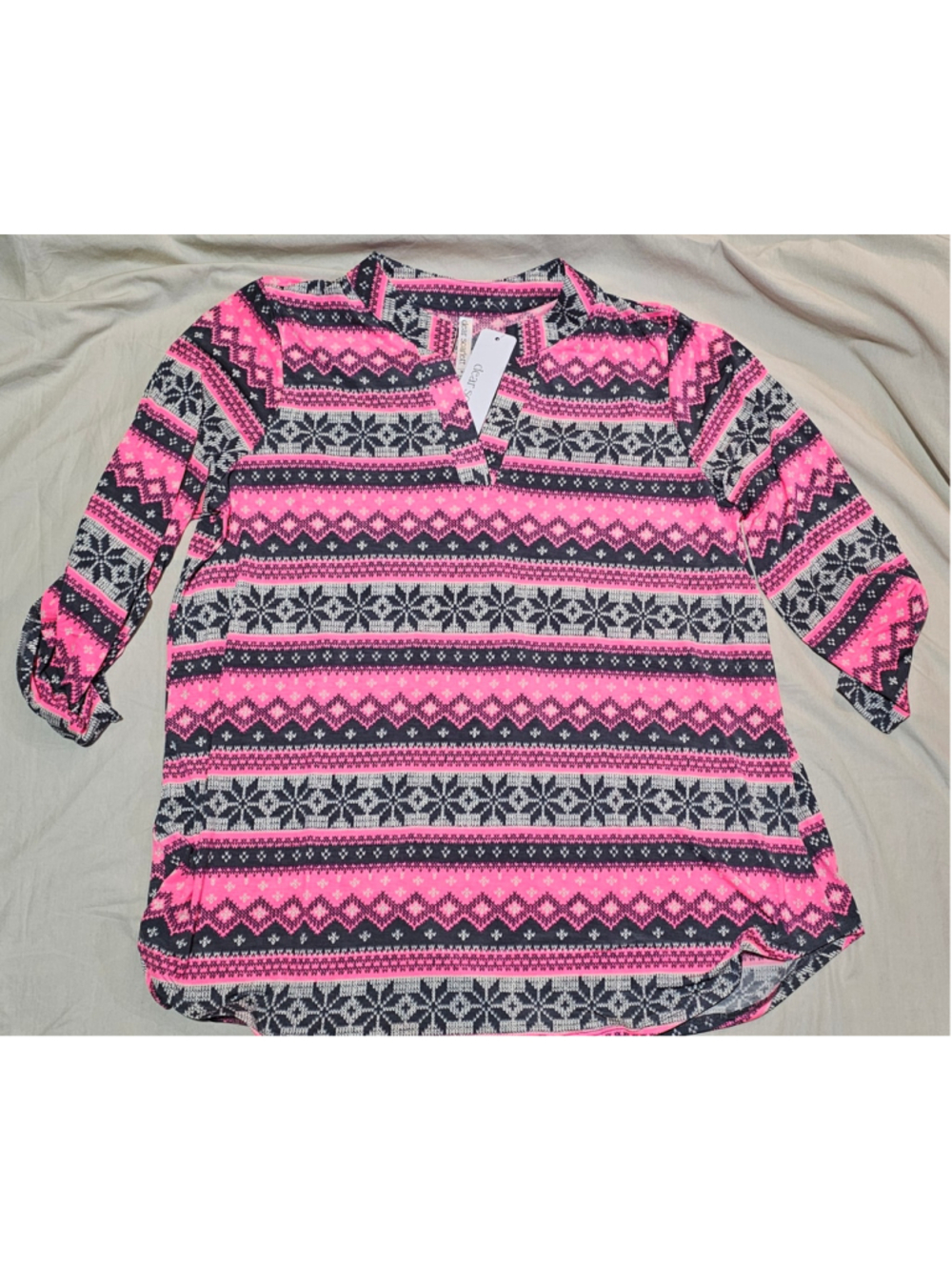 Women's Dear Scarlett Long Sleeve Lizzy Holiday Shirt Pink Black Size XL
